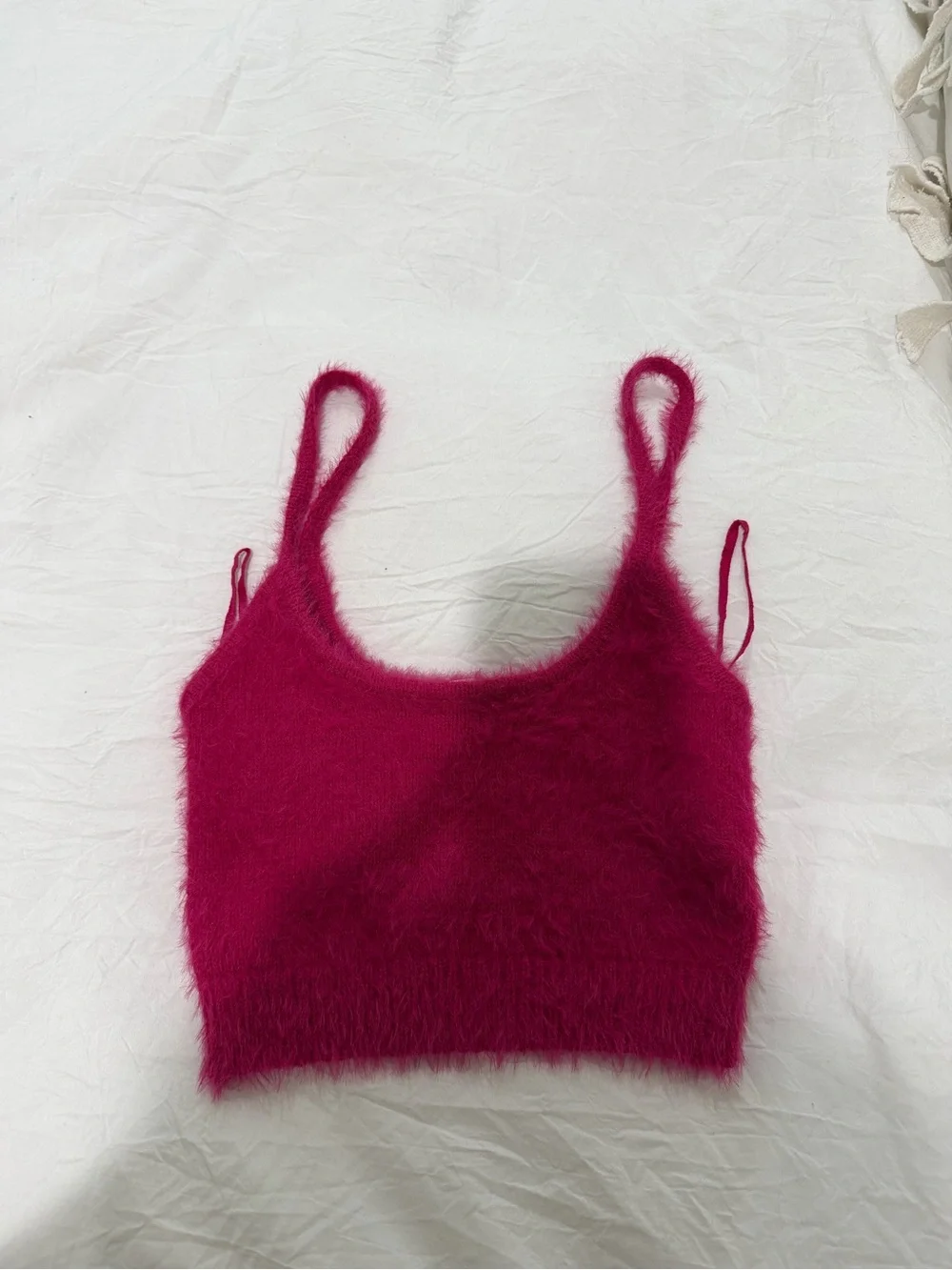 Garage Hot Pink Fuzzy Cropped Tank - Picture 2 of 4